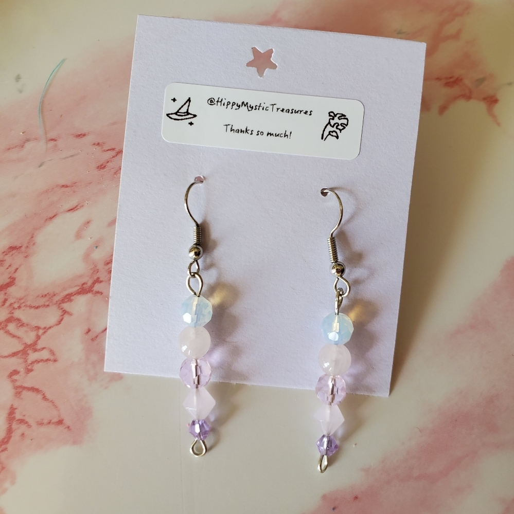Moonstone & Rose Quartz Beaded Drop Earrings